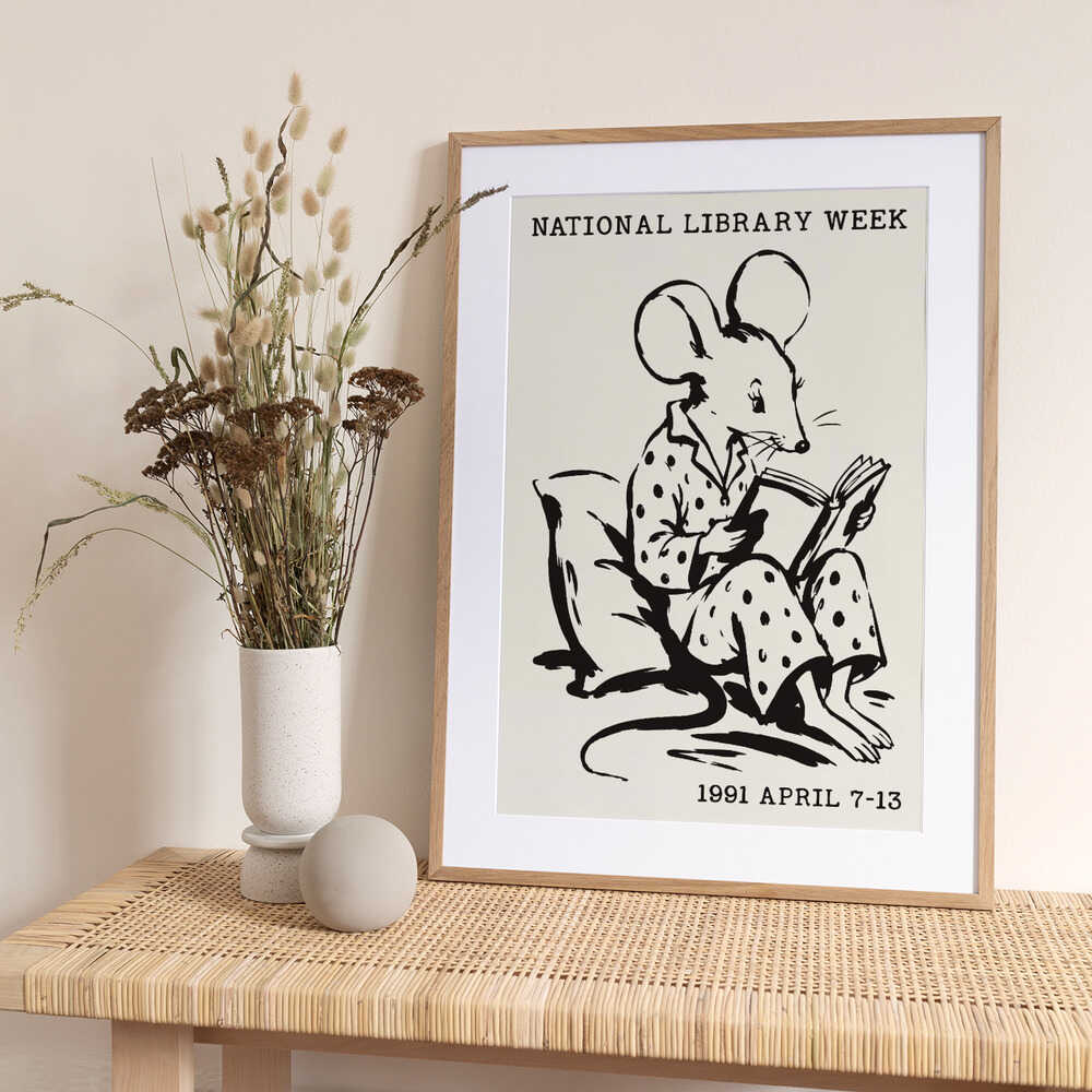 Mouse Reading In Pajamas - Art Print by Patryk Krygowski