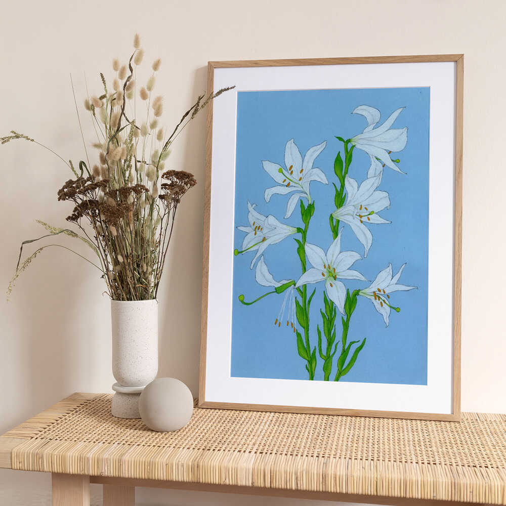Elegant White Lilies - Art Print by Viktoriia Saunina