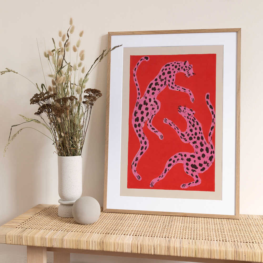 Pink Leopards Play - Art Print by Patryk Krygowski