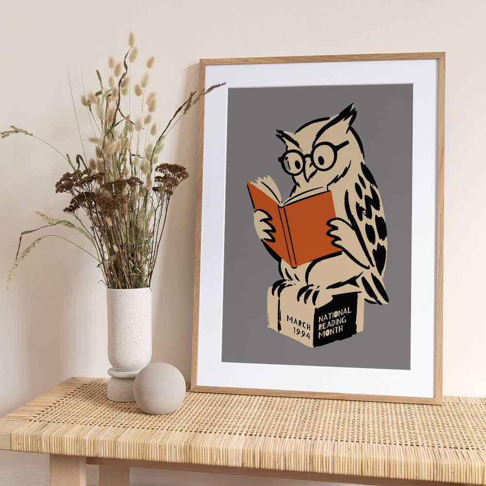 Wise Owl Reading - Art Print by Patryk Krygowski