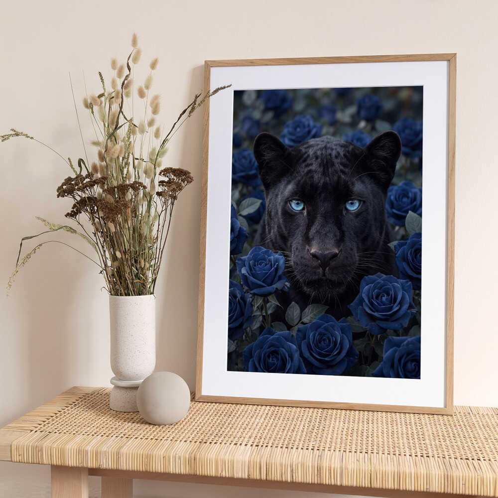 Black Panther Blue Roses - Art Print by Andreas Magnusson