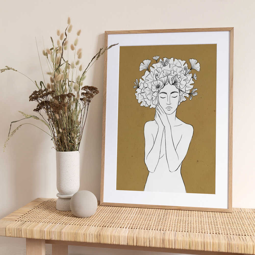 Serene Botanical Woman - Art Print by Sander van Laar