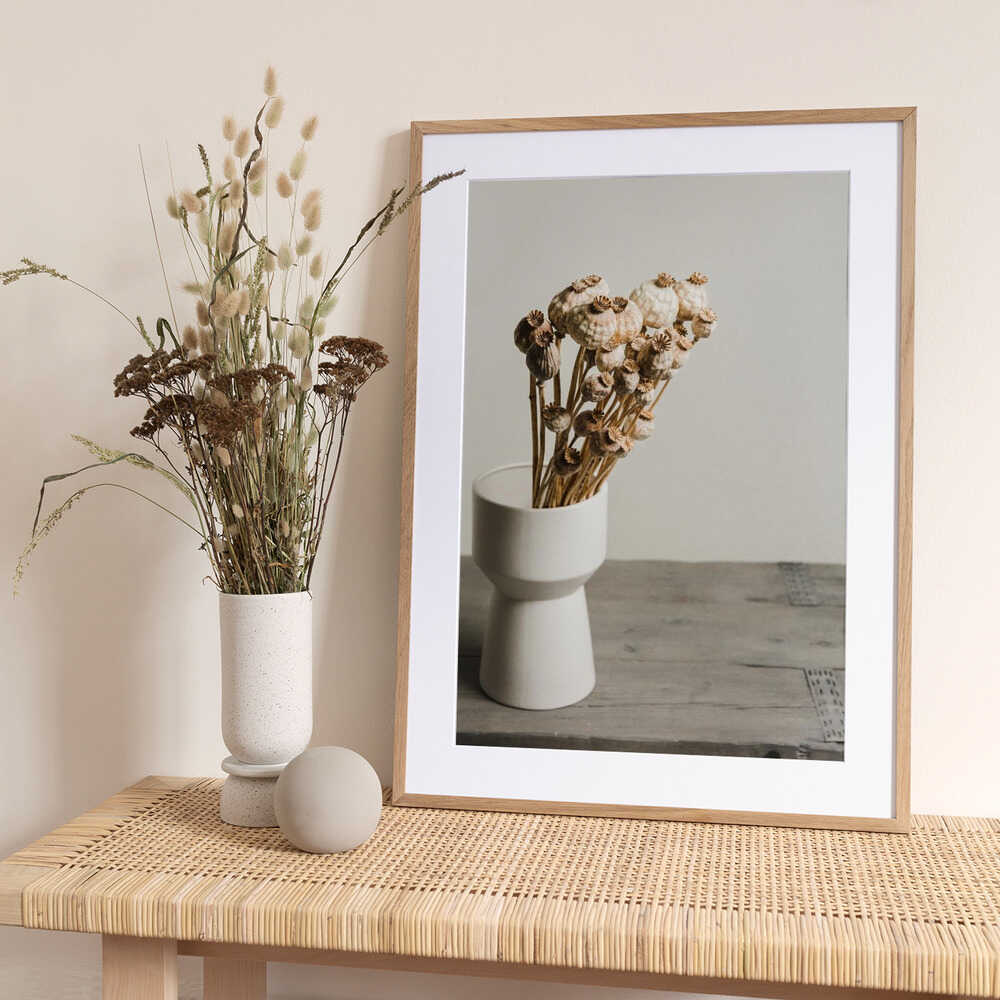 Natural Poppy Pods Vase - Art Print by Mayra Pama