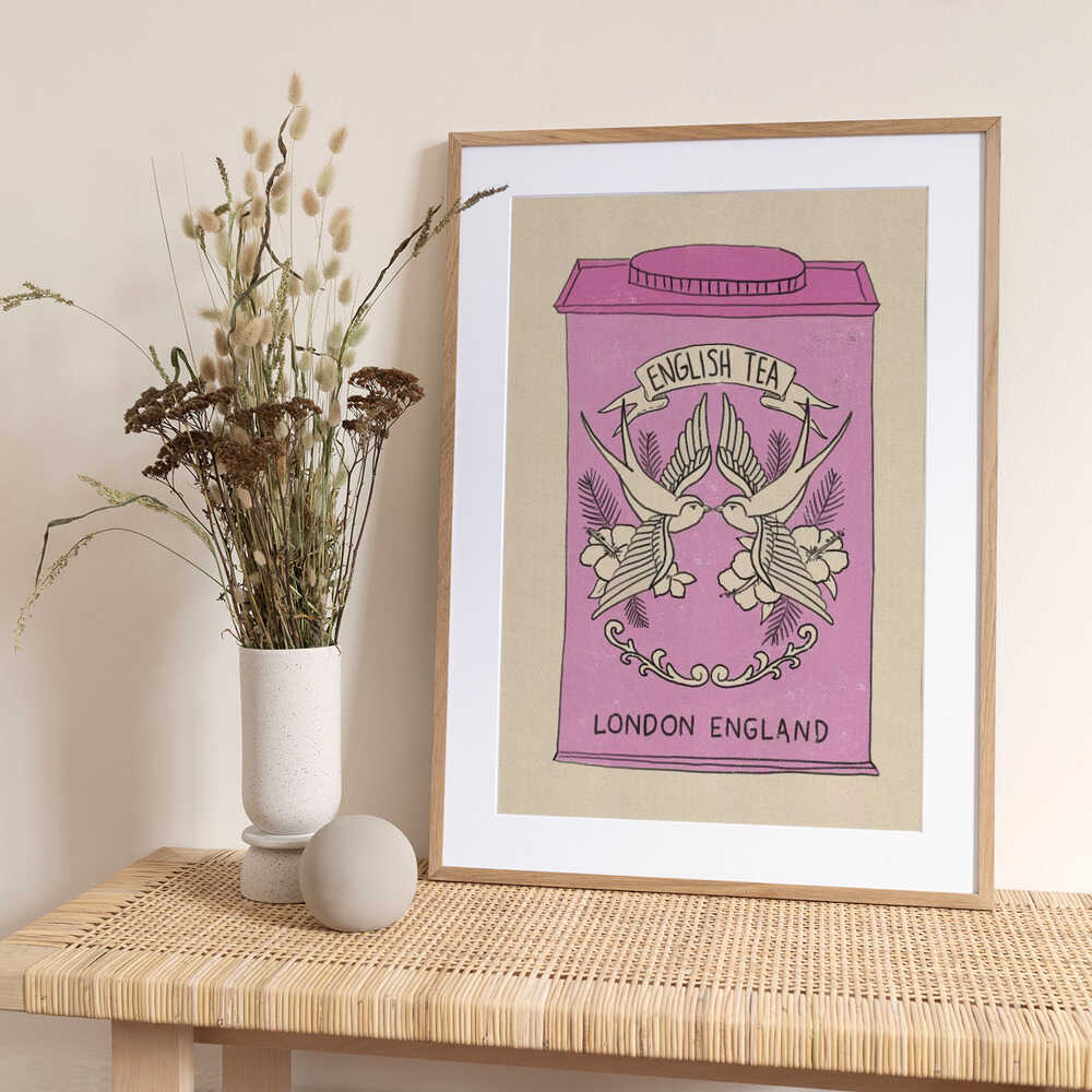 Pink English Tea Swallows - Art Print by Nicholas