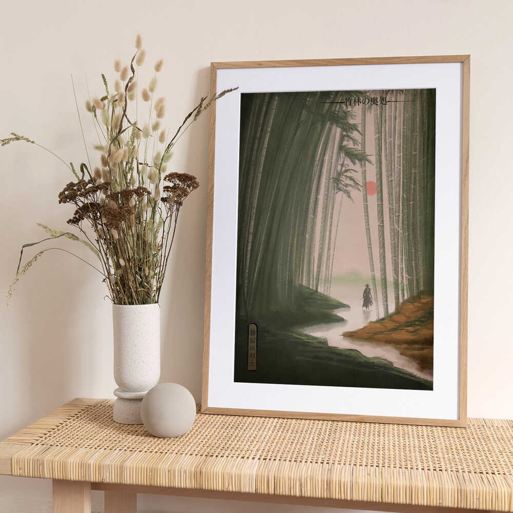 Samurai Misty Bamboo Path - Art Print by Fadil Roze