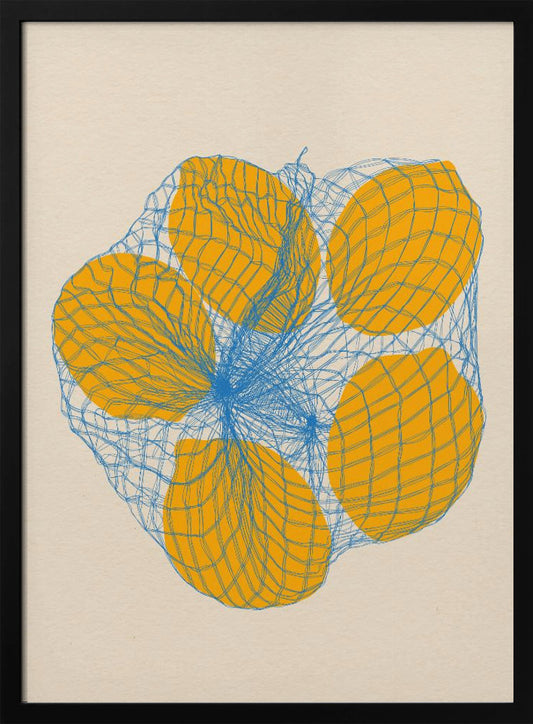 Five Lemons In a Net Bag - Art Print by Rosi Feist