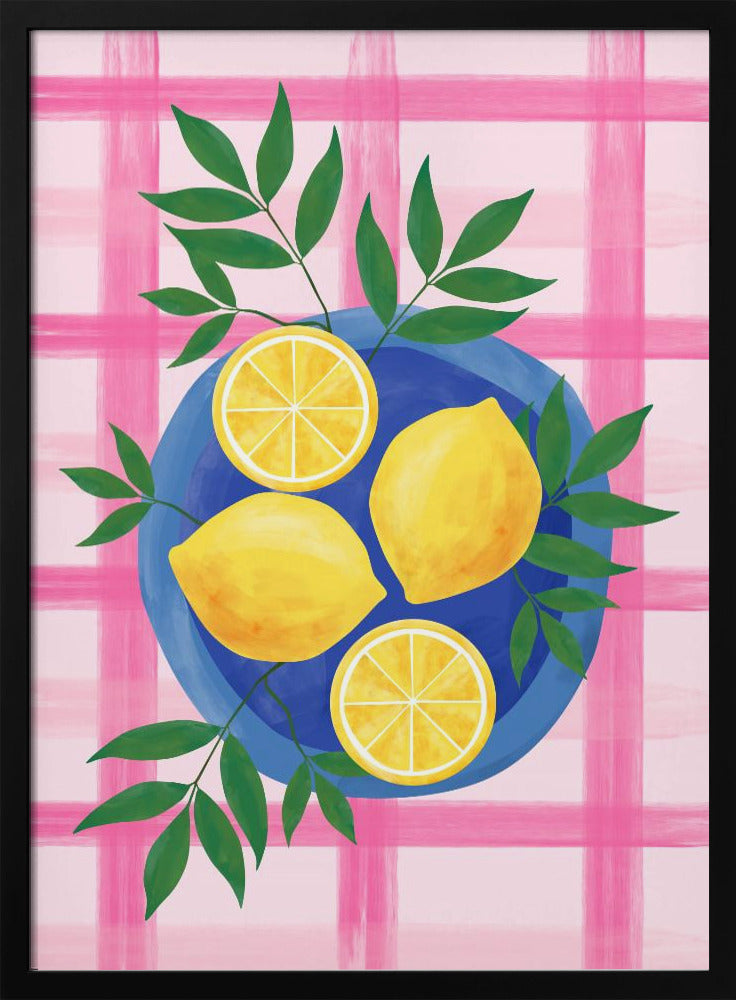 Lemons on a Blue Plate - Art Print by Elena Ristova