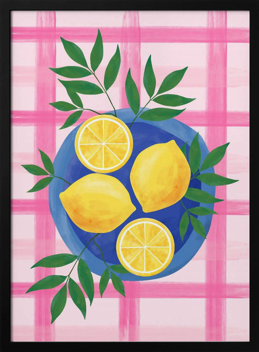 Lemons on a Blue Plate - Art Print by Elena Ristova