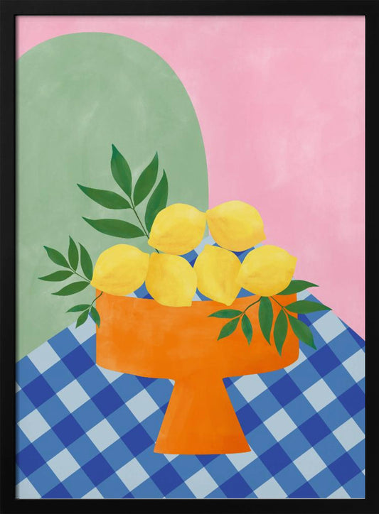 Yellow Lemons with Green Leaves - Art Print by Elena Ristova