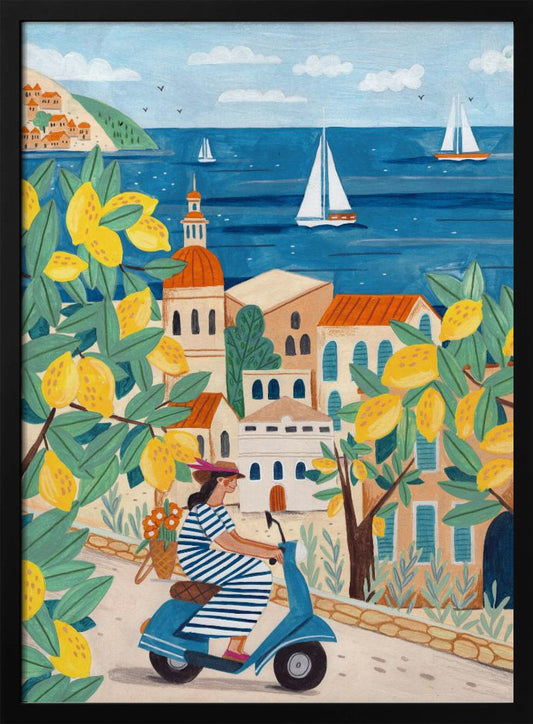 Travel poster woman on the Amalfi coast, Italy - Art Print by Caroline Bonne Müller