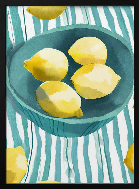 Zitronen in türkisfarbener Schale - Art Print by Ohkimiko