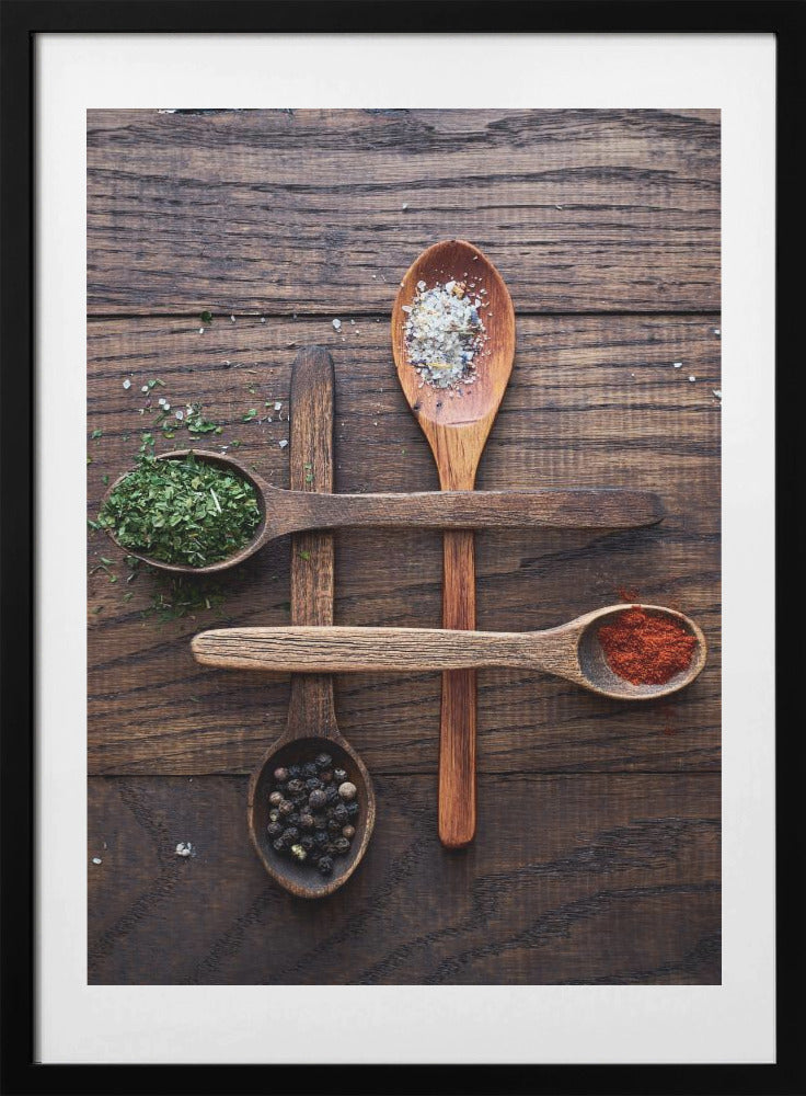 Wooden Spoons With Colorful Spices - Art Print by Karina Aleksandrova