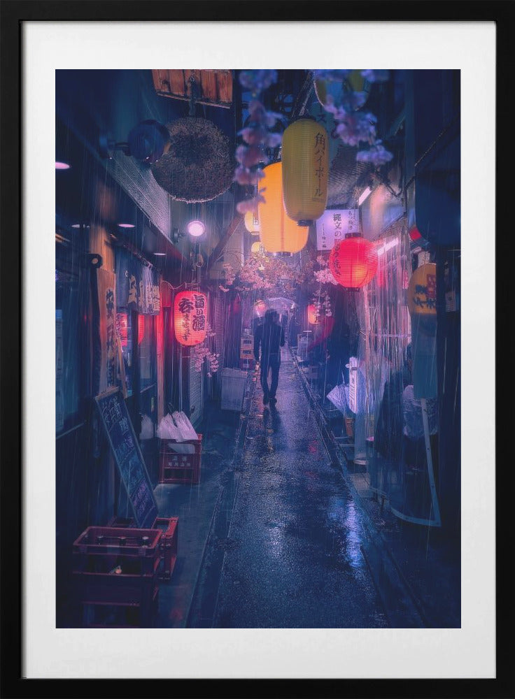 Tokyo Blue Rain - Art Print by Javier de la Torre