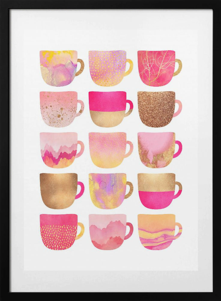 Pretty Pink Coffee Cups - Art Print by Elisabeth Fredriksson
