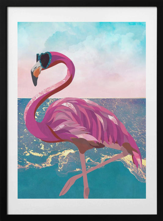 Flamingo goes to the beach - Art Print by Sarah Manovski