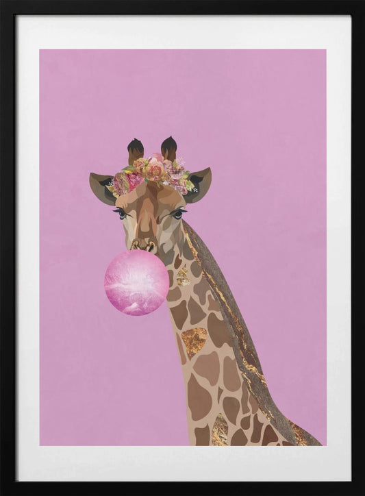 Giraffe pink bubblegum - Art Print by Sarah Manovski