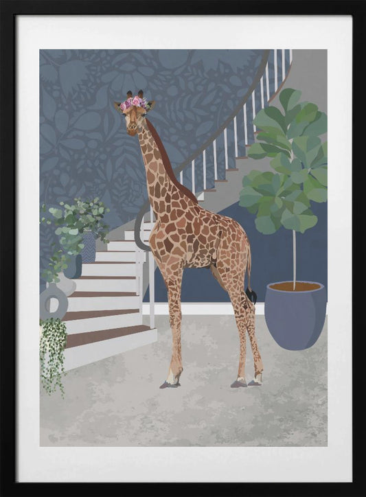 Giraffe by the stairs - Art Print by Sarah Manovski