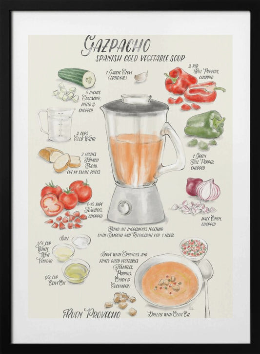 Gazpacho illustrated recipe in English - Art Print by Rosana Laiz Blursbyai