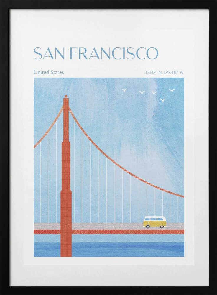 San Francisco, Golden Gate Bridge - Art Print by longwayhome Travel Poster