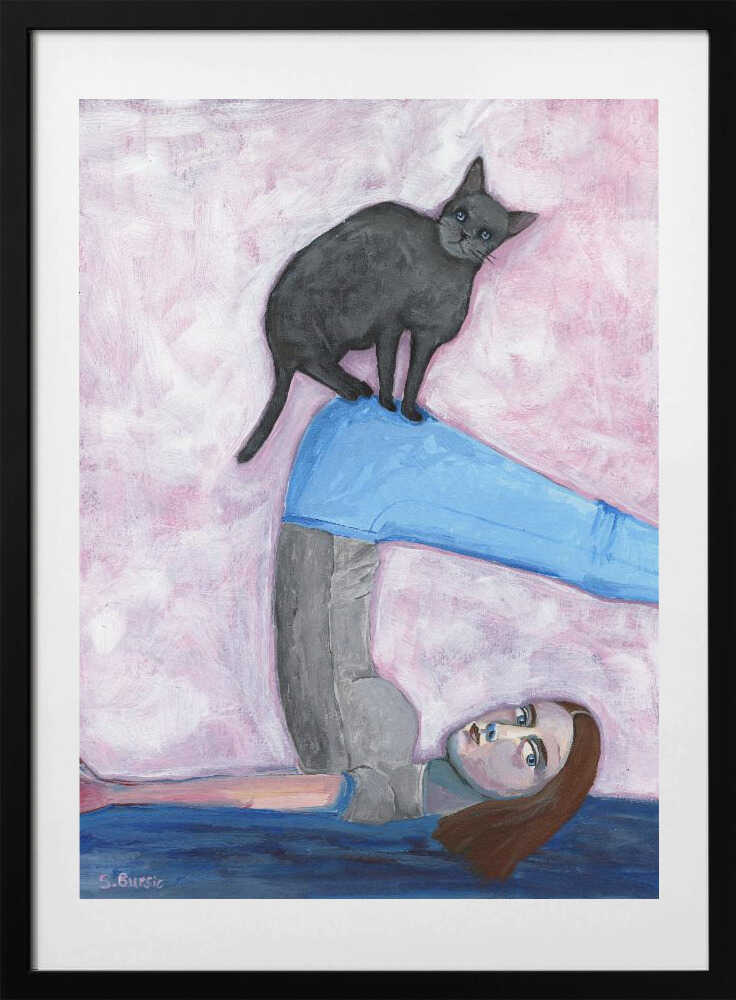 Yoga with my Cat - Art Print by Sharyn Bursic