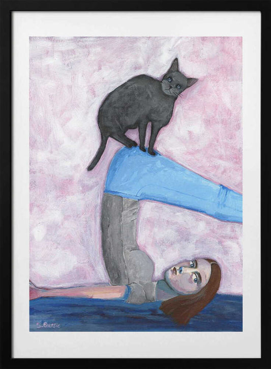 Yoga with my Cat - Art Print by Sharyn Bursic