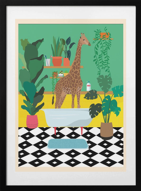 Giraffe Bathtime - Art Print by WallChart Art Studio
