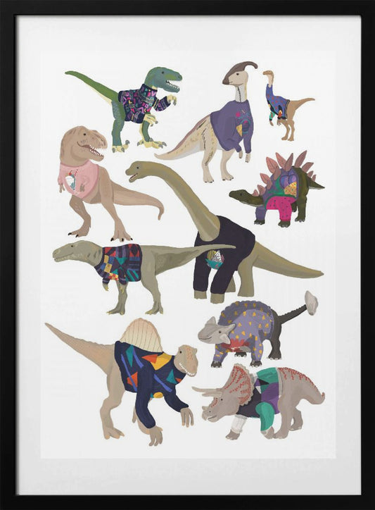 Dinosaurs In 80s Jumpers - Art Print by Hanna Melin