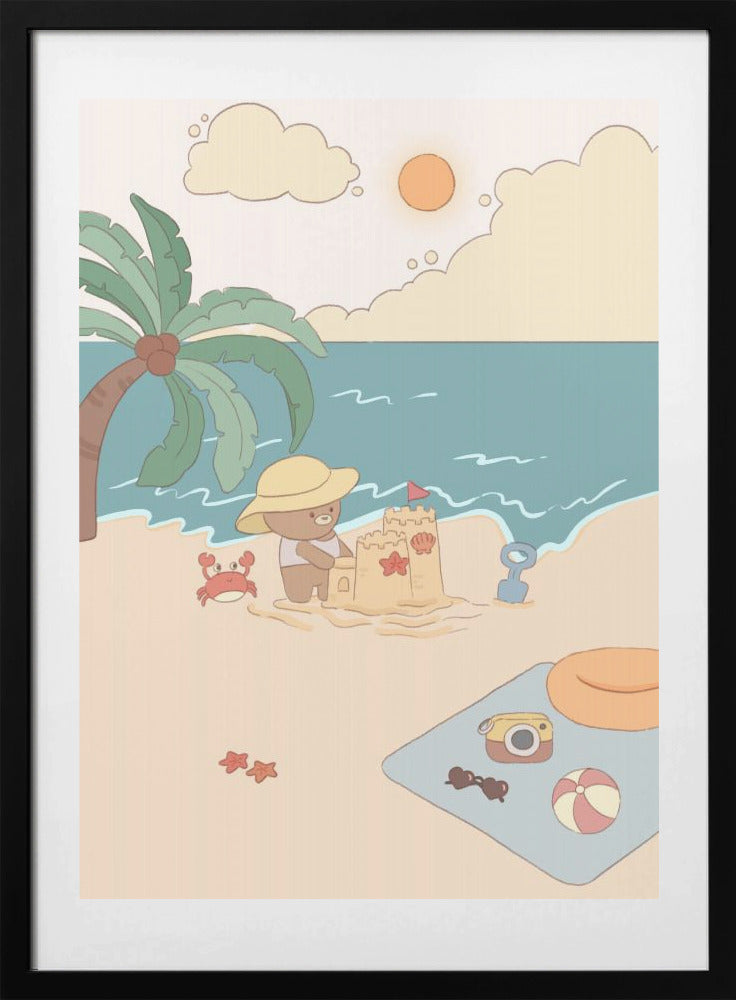 Bear on summer beach - Art Print by Xuan Thai