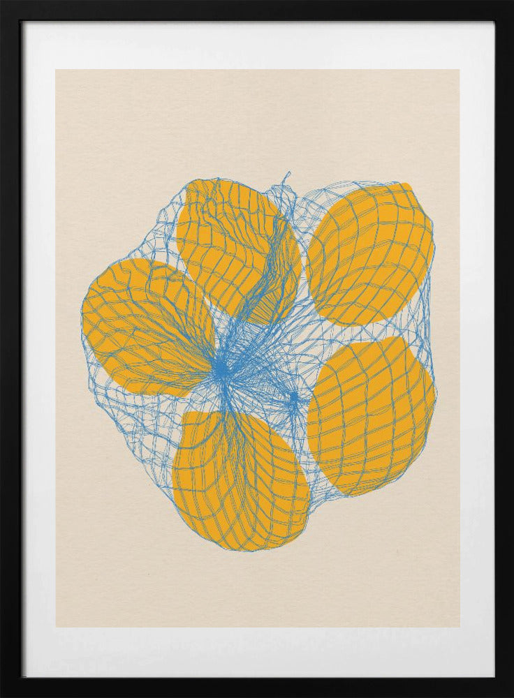 Five Lemons In a Net Bag - Art Print by Rosi Feist