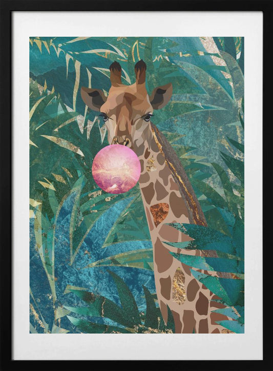 Bubblegum giraffe in the jungle - Art Print by Sarah Manovski