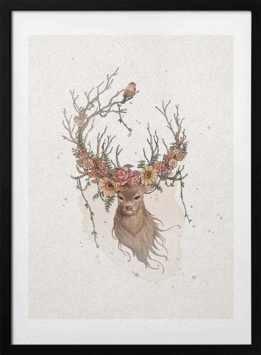 Deer and flowers - Art Print by Xuan Thai