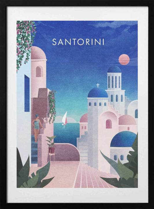 Dreamy Santorini - Art Print by Emel Tunaboylu Travel Poster