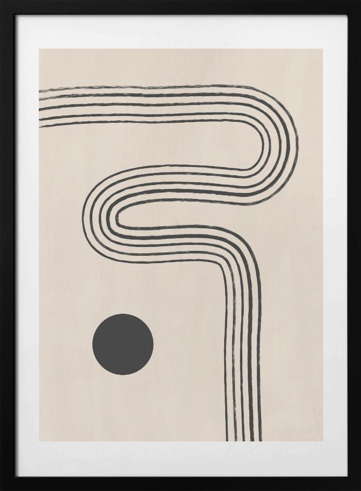 Black Curved Lines and a Circle - Art Print by Elena Ristova