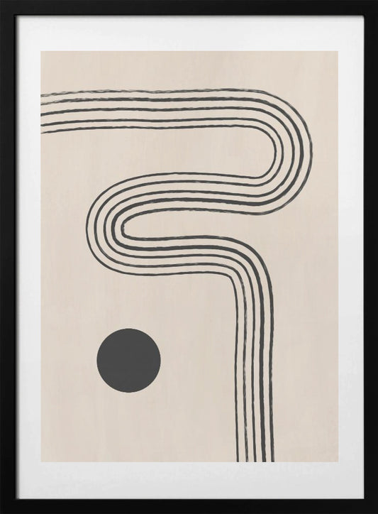 Black Curved Lines and a Circle - Art Print by Elena Ristova