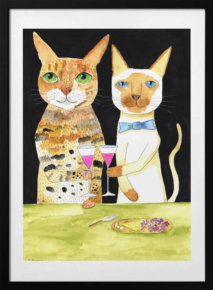 Cats Drinking Best Friends - Art Print by Sharyn Bursic