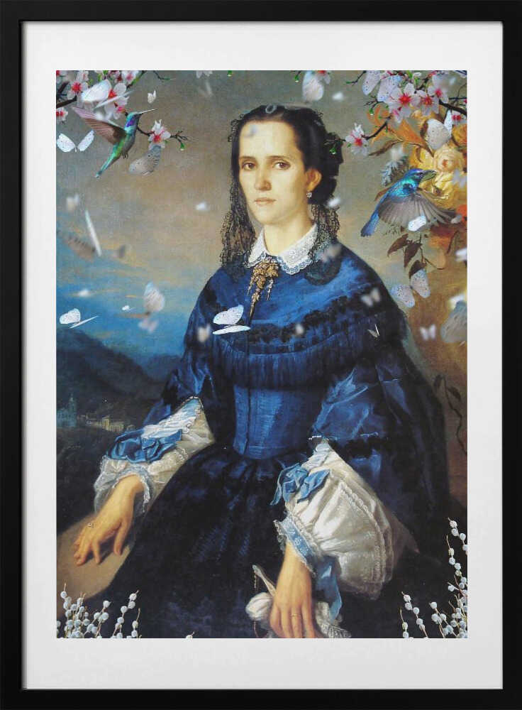 Lady Blue Hummingbird Blooms - Art Print by Sue Skellern