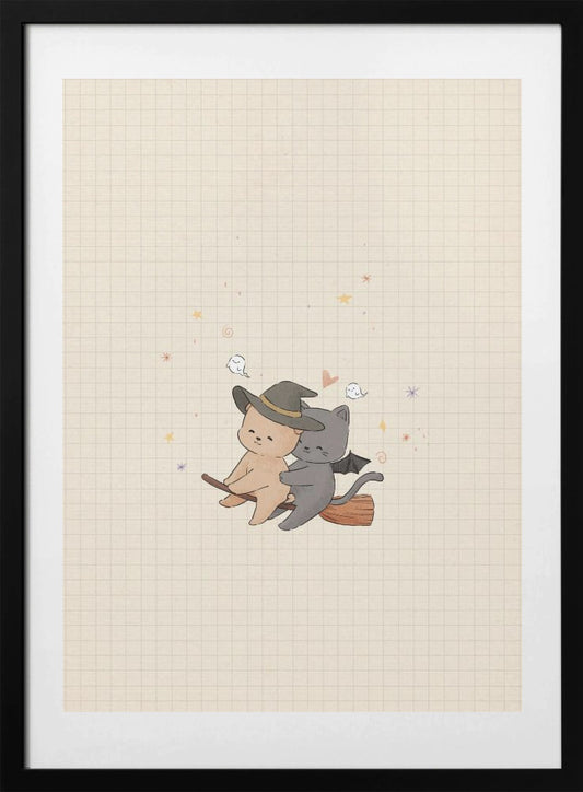 Cat and Dog In Halloween - Art Print by Xuan Thai