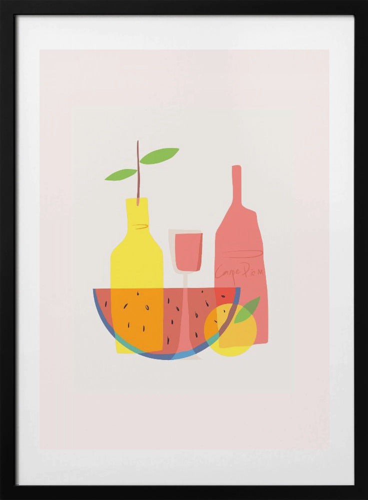 Still Life With Wine and Bottles - Art Print by Little Dean