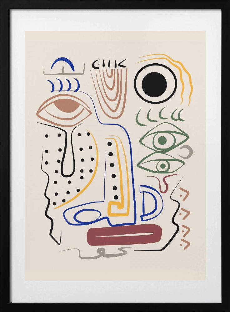 Line Art Bizarre Aboriginal Portrait - Art Print by Little Dean