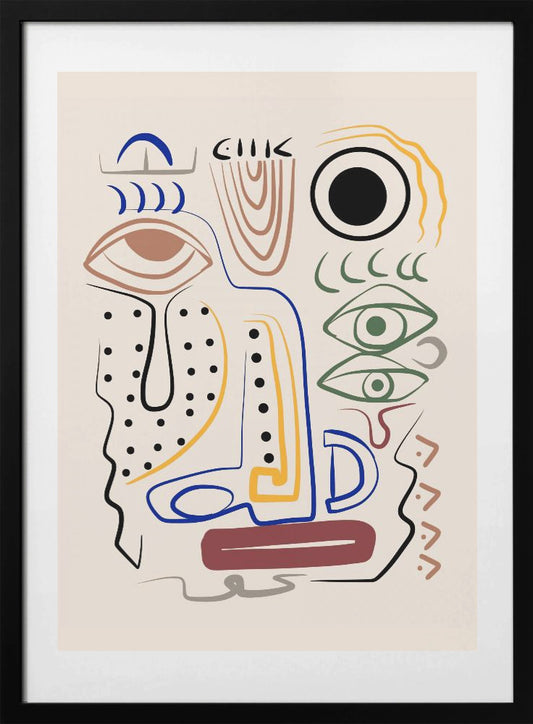 Line Art Bizarre Aboriginal Portrait - Art Print by Little Dean