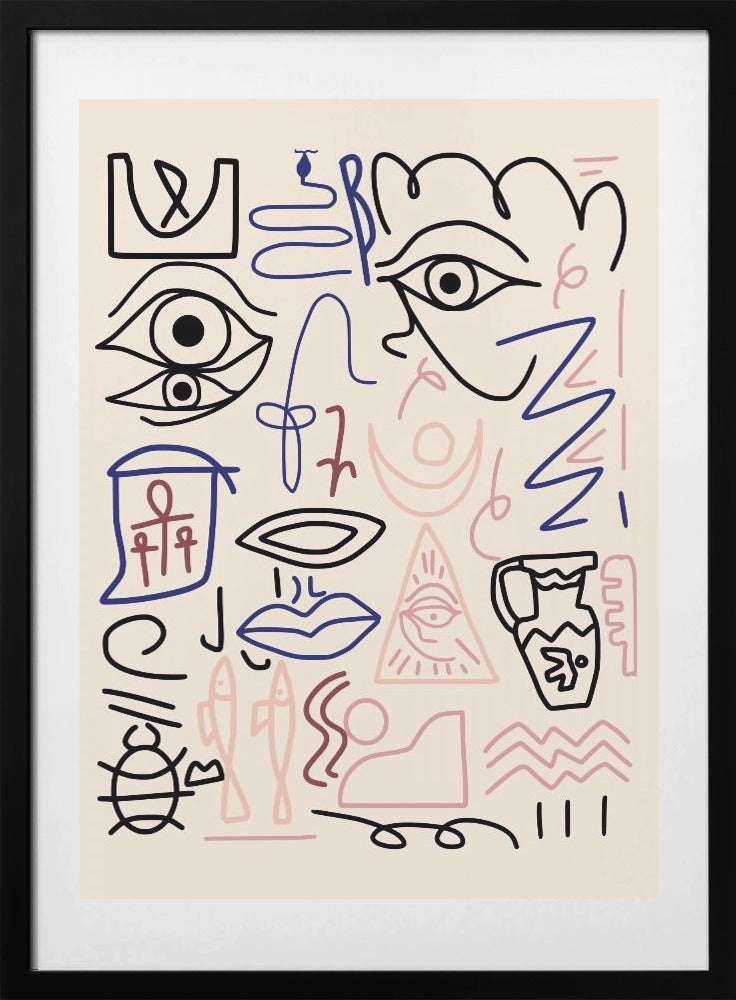 Line Art Cave Drawing - Art Print by Little Dean