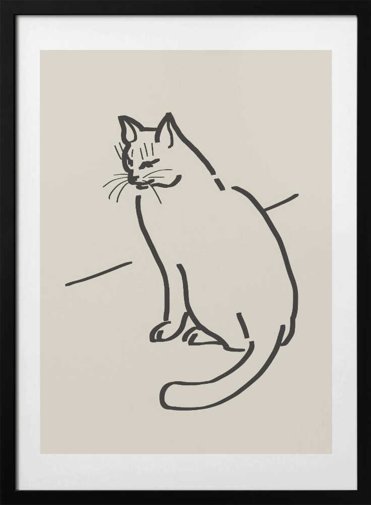 Sitting Cat On A Beige Background - Art Print by Little Dean