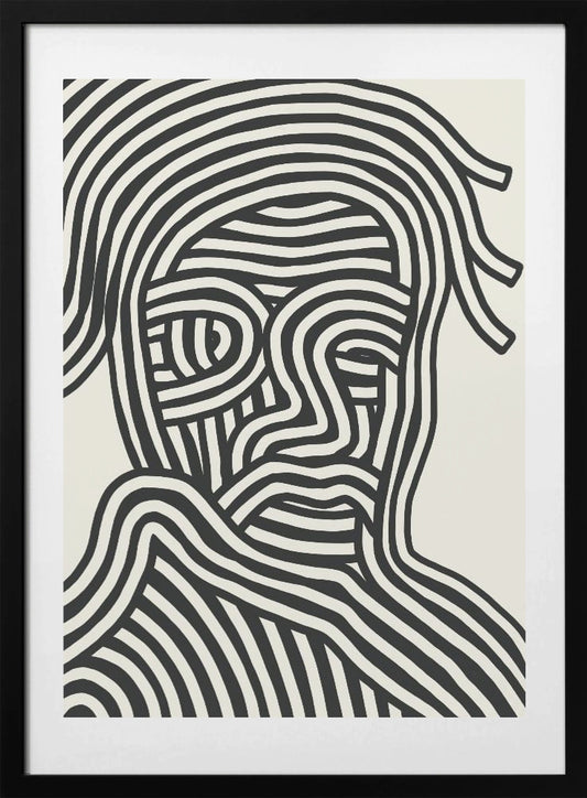 Stylized Human Face With Black Stripes - Art Print by Little Dean