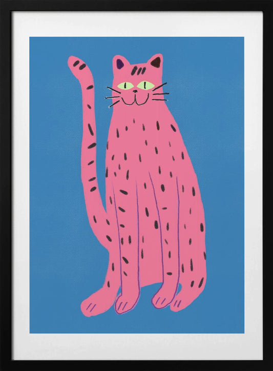 portrays a playful Pink cat - Art Print by Little Dean