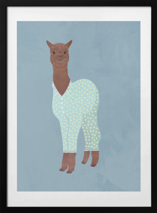 Llama In Pjs Banana blue - Art Print by Sarah Manovski
