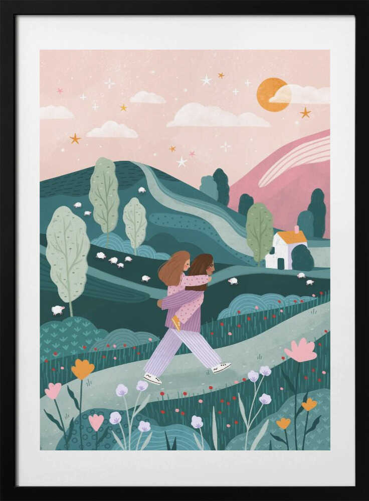 Best Friends Piggyback Ride - Art Print by Bea Müller