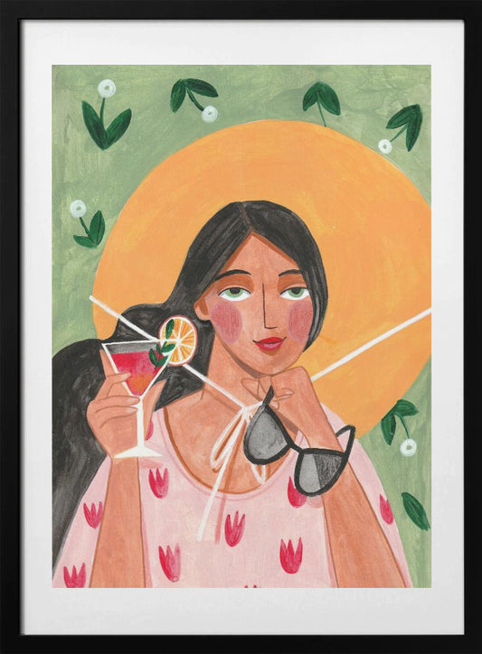 Abstract Modern Bohemian Woman with Cocktail - Art Print by Caroline Bonne Müller