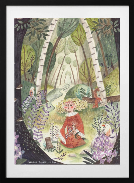 Princess in the forest with flowers - Art Print by Caroline Bonne Müller
