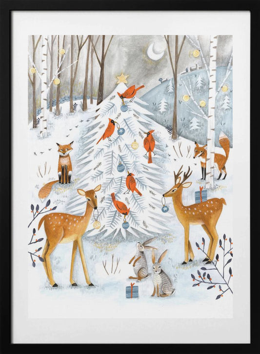 Christmas in the winter animal forest - Art Print by Caroline Bonne Müller