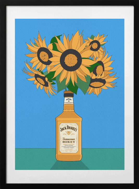 Sunflowers in Honey Whiskey Retro Illustration - Art Print by Retrodrome